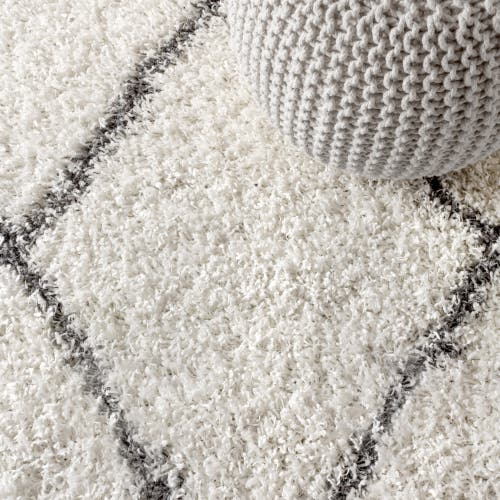 Jonathan Y Mercer Shag Plush Tassel Moroccan Geometric Area Rug In Ivory/gray