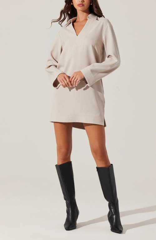 Astr The Label Collar Long Sleeve Shift Dress In Cream