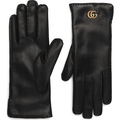 Gucci Gg Maya Leather Gloves - Black