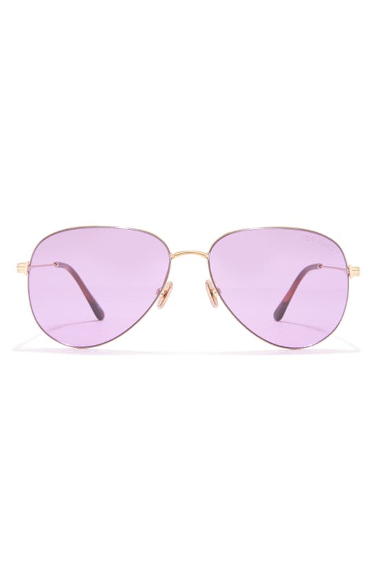 Tom Ford 59mm Pilot Sunglasses In Shiny Rose Gold / Violet