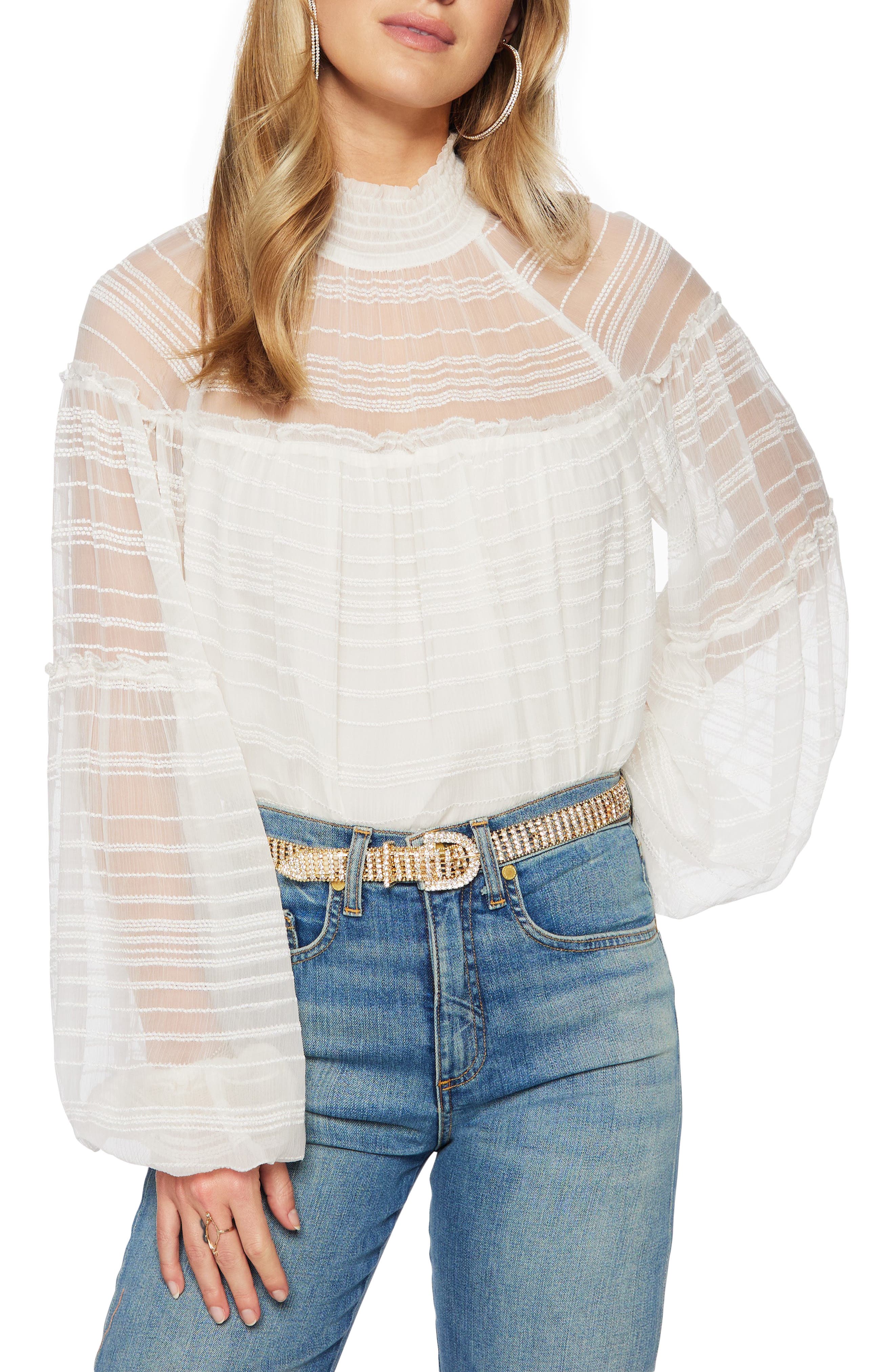 high neck bell sleeve top