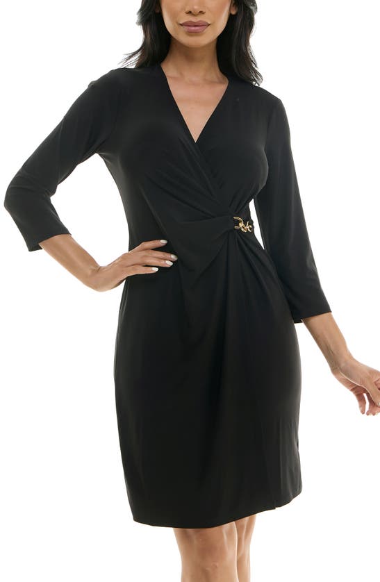Shop Nina Leonard Chain Faux Wrap Dress In Black