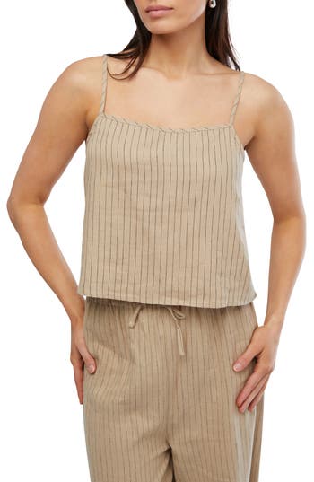 Weworewhat We Wore What Pinstripe Boxy Linen Blend Camisole In Brown