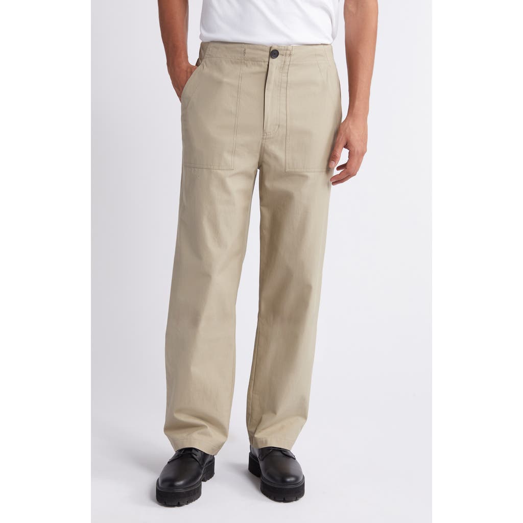 Frame Traveler Contrast-button Wide-leg Mid-rise Cotton Trousers In Dark Beige