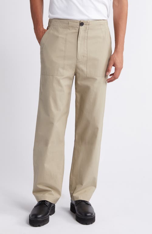 Frame Traveler Contrast-button Wide-leg Mid-rise Cotton Trousers In Dark Beige