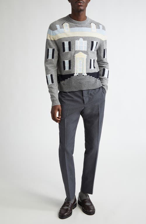 Shop Thom Browne House Intarsia Virgin Wool Sweater In Light Grey