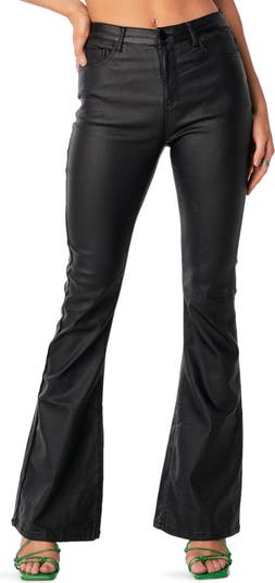 Women's J2 Love Faux Leather Bell Botom Flare Pants, X-Small, Black at   Women's Clothing store