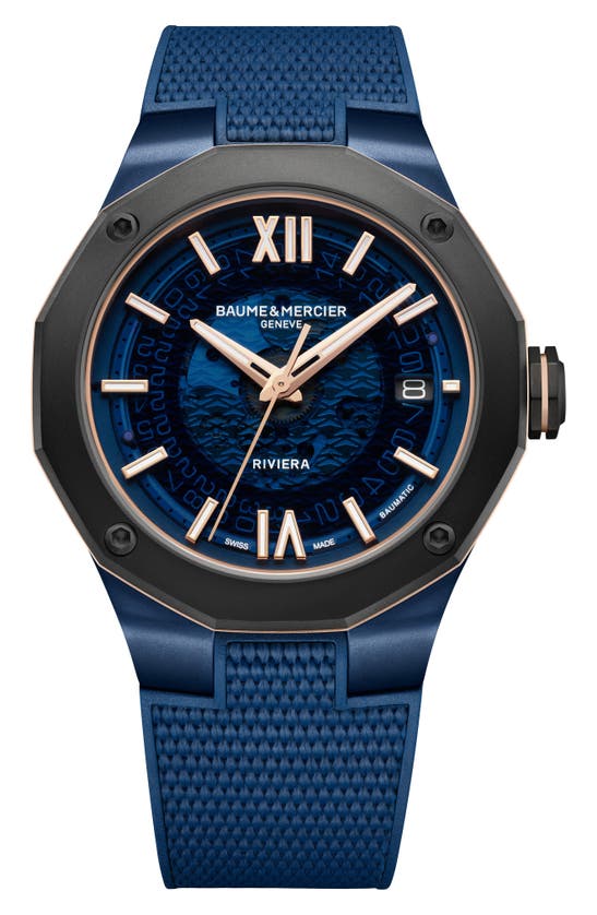 Baume & Mercier Men's Riviera 10769 Stainless Steel, Canvas & Rubber Strap Watch/42mm In Smoked Blue Sapphire