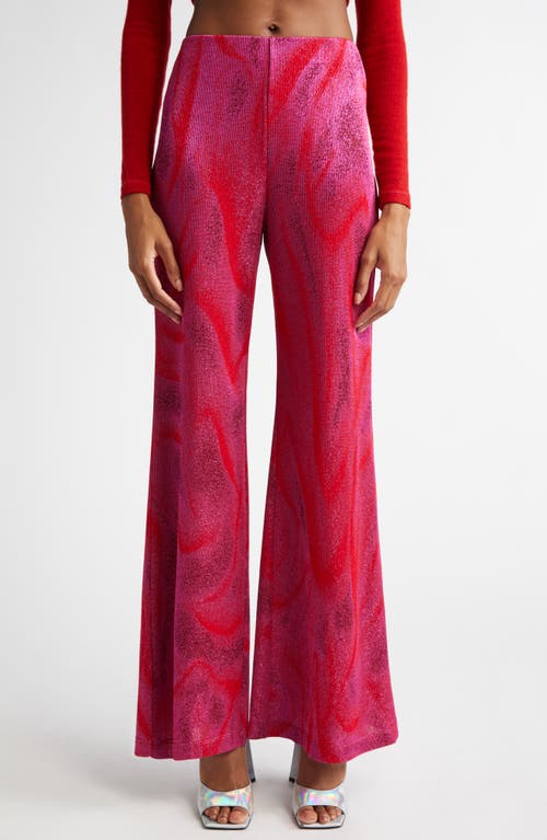 MACCAPANI The Easy Metallic Flare Pants in Fuxia/Red 