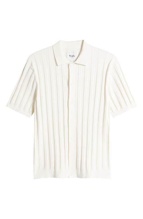 Shop Wax London Tellaro Short Sleeve Cotton Blend Pointelle Button-up Sweater In Ecru