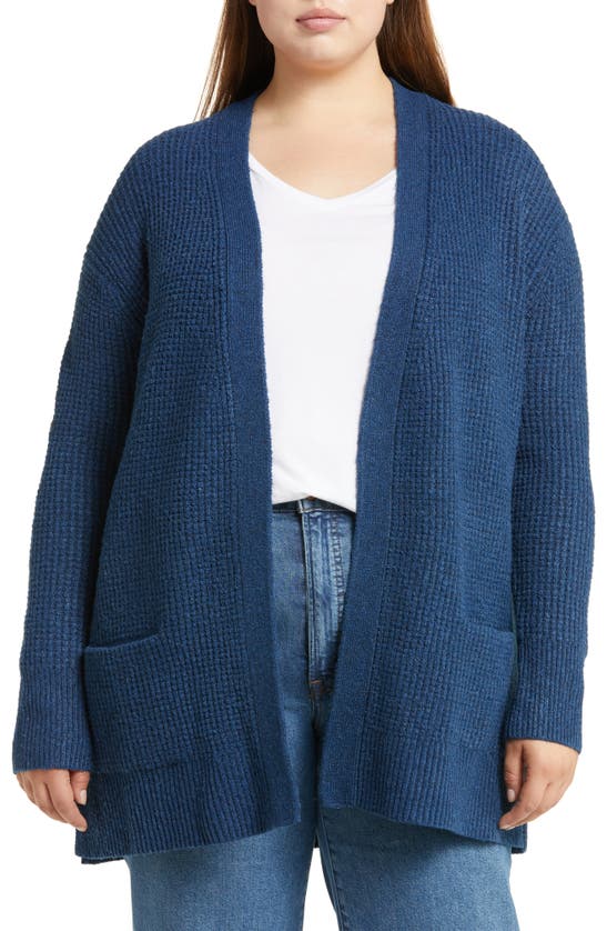 Caslon Thermal Stitch Open Front Cardigan In Blue Ensign