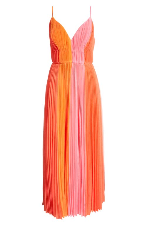 Colorblock Pleated Tulle Gown in Warm Multi
