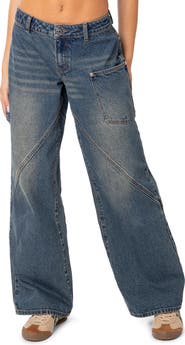 EDIKTED Serena Low Rise Wide Leg Carpenter Jeans