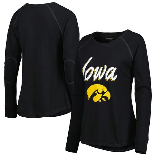 BOXERCRAFT Women's Black Iowa Hawkeyes Payton Elbow Patch Slub Raglan Long Sleeve T-Shirt