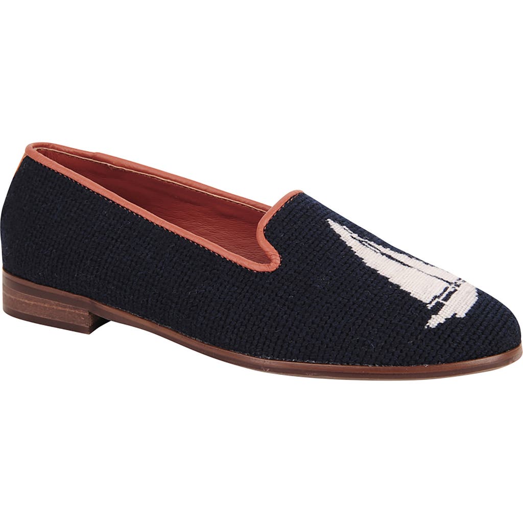 Bypaige By Paige Needlepoint Sailboat Flat In White/navy