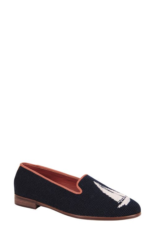 ByPaige BY PAIGE Needlepoint Sailboat Flat White/Navy at Nordstrom,