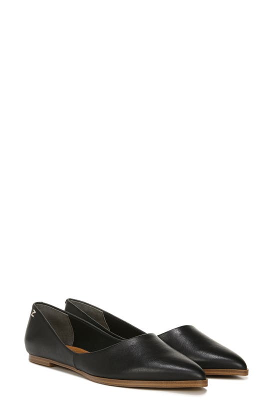 Zodiac Hill Pointy Toe Flat In Black Leather