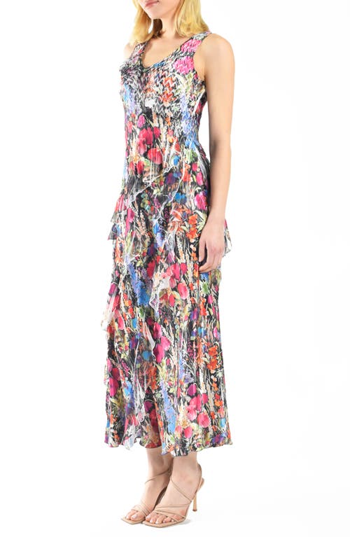 Shop Komarov Ruffle Chiffon & Charmeuse Maxi Dress In Lively Blooms