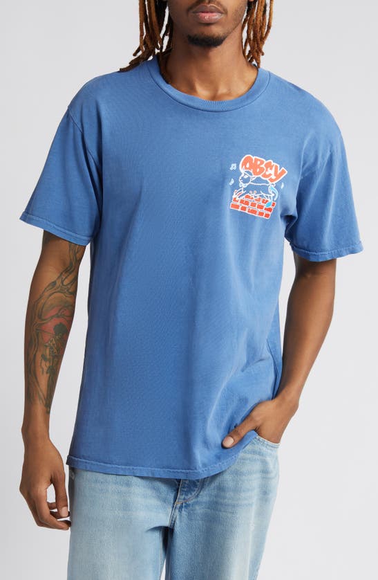 Shop Obey Out Of Step Cotton Graphic T-shirt In Pigment Coronet Blue