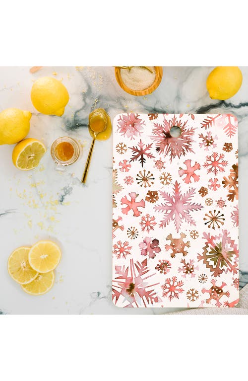 Deny Designs Snowflakes Watercolor Cutting Board In Rose Gold