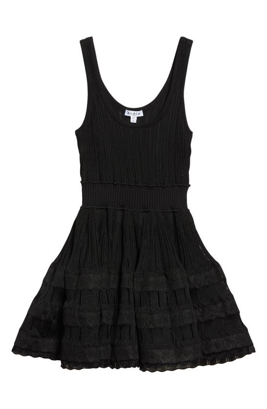 Shop Alaïa Mixed Stitch Sleeveless Skater Dress In Noir Alaia