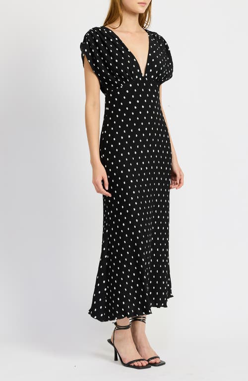 Shop En Saison Darlene Polka Dot Flutter Sleeve Dress In Black/white