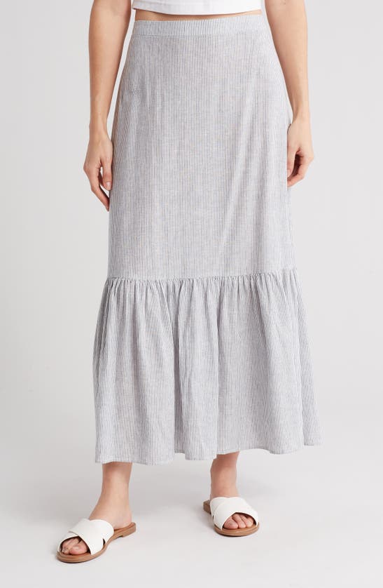 Shop Caslon ® Stripe Tiered Linen Blend Midi Skirt In Blue Vintage Leah Stripe