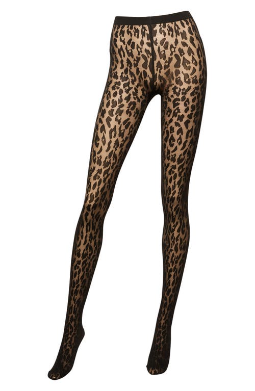 Shop Wolford Josey Leopard Pattern Tights In Black/black