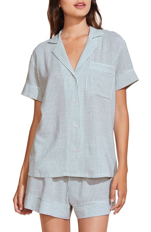 Shop Eberjey Nautico Stripe Short Sleeve Shirt & Shorts Pajamas In White/forest Green