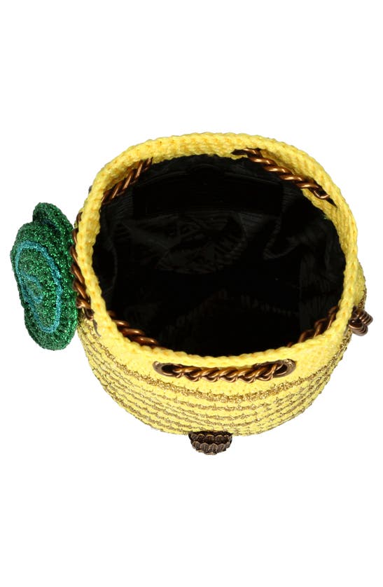 Shop Kurt Geiger London Lemon Metallic Crochet Bucket Bag In Yellow