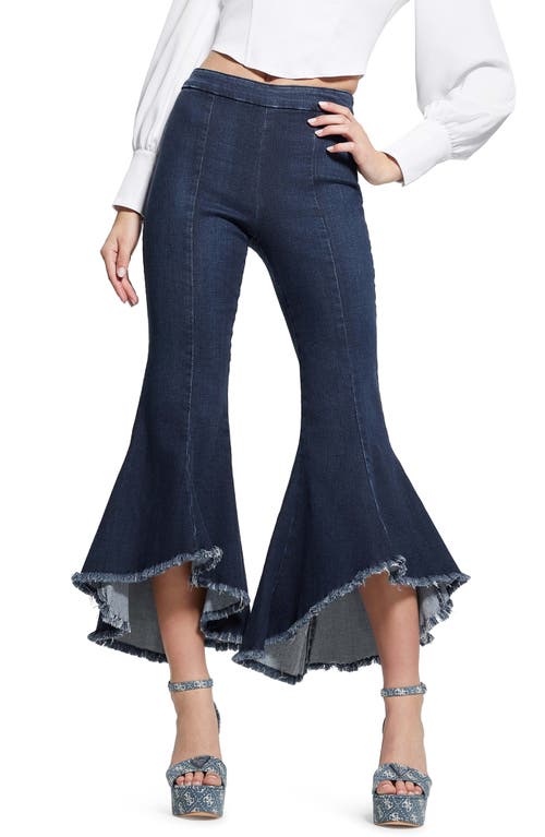 Sofia 1981 Frayed Ankle Flare Jeans in Blue