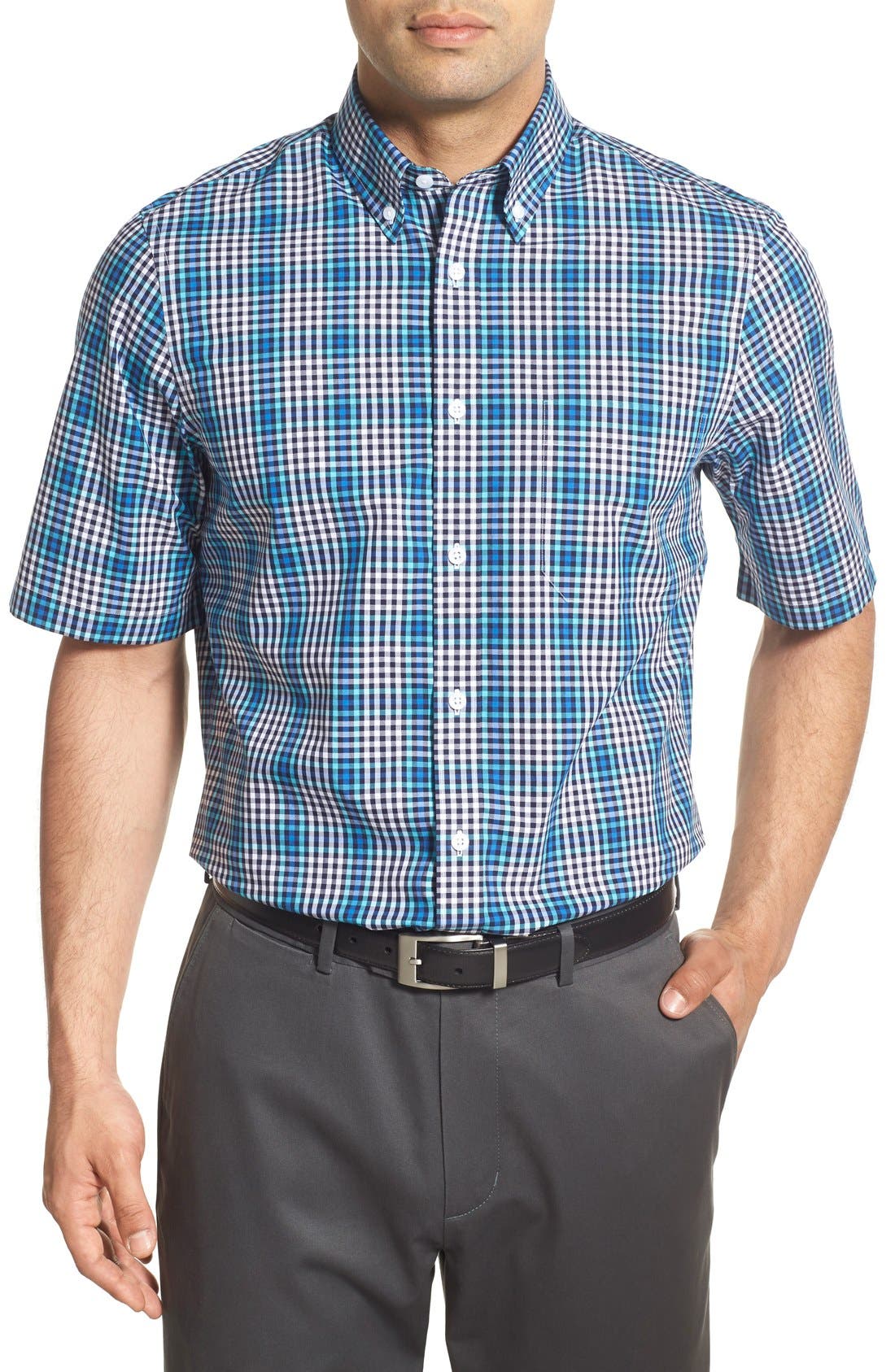 Nordstrom Men's Shop 'Classic' Short Sleeve Plaid Sport Shirt (Tall