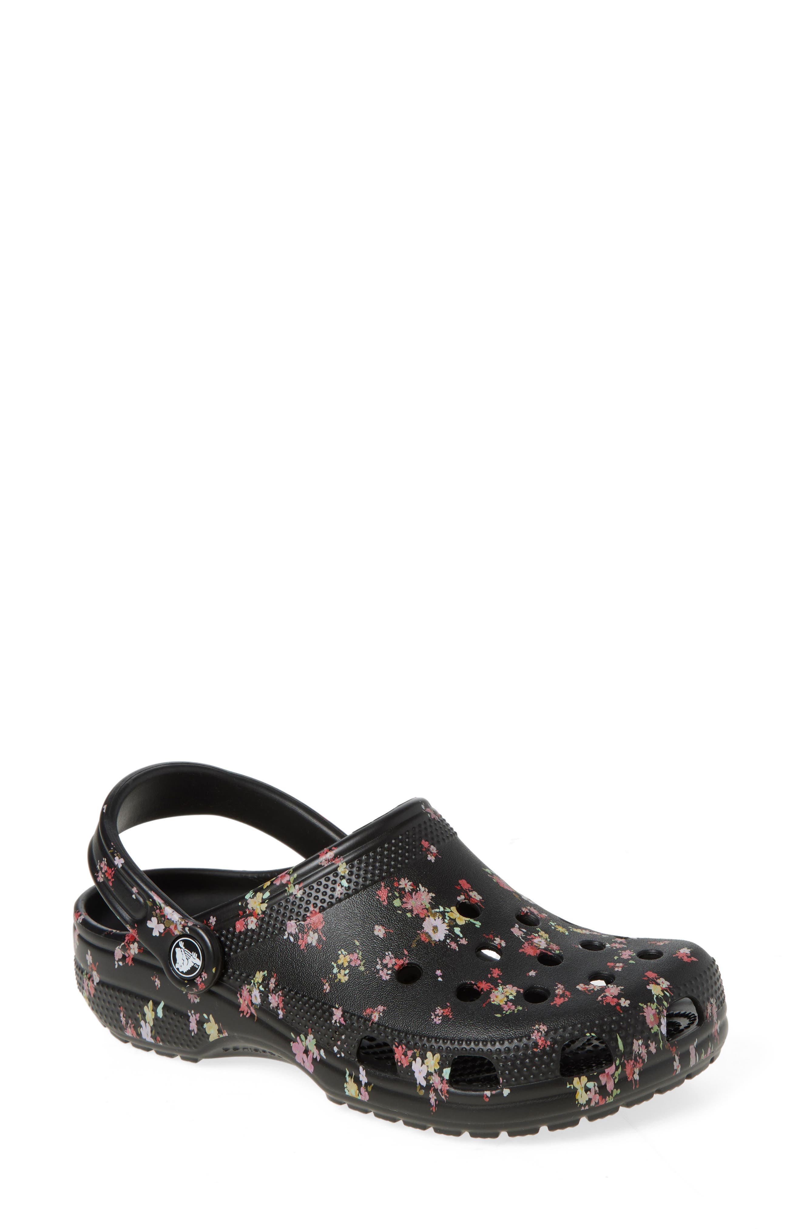 CROCS Classic Floral Ditsy Print Clog in Black 