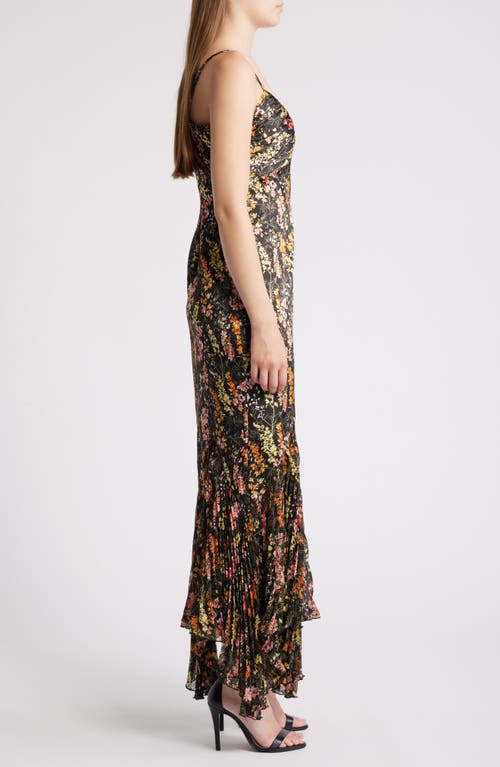 Shop Likely Mira Metallic Floral Handkerchief Hem Maxi Dress In Black Multi