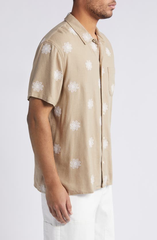 Shop Treasure & Bond Embroidered Camp Shirt In Tan Burrow Lacey Floral