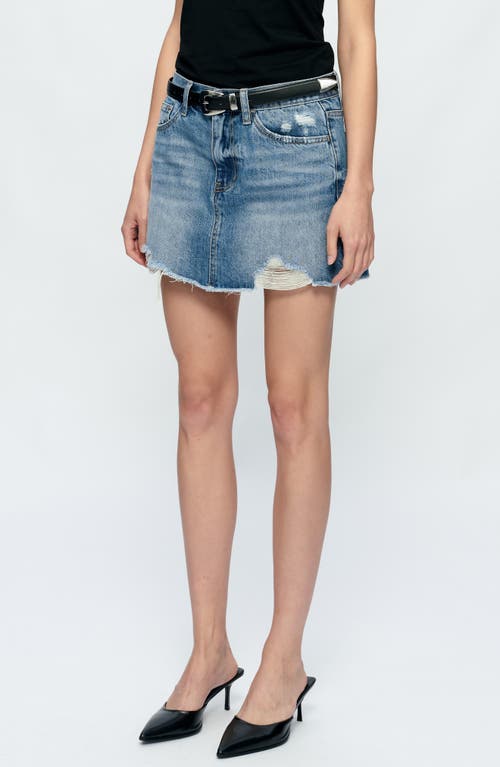 Shop Bayeas Anna Distressed Denim Miniskirt In Medium Blue