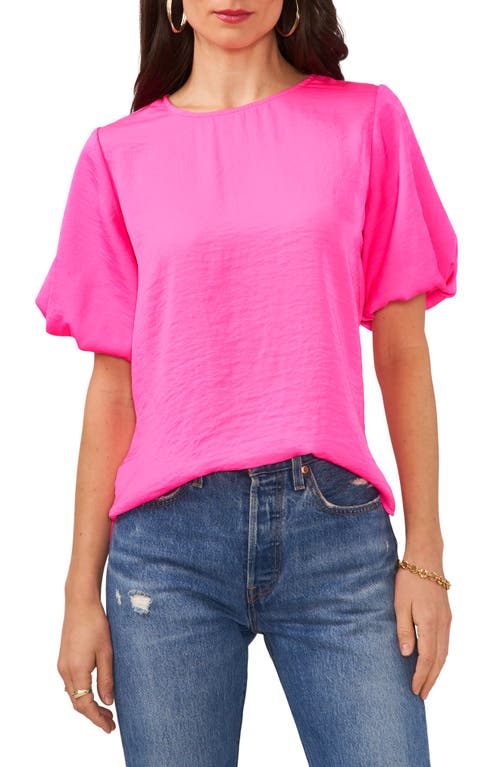 Vince Camuto Puff Sleeve Hammered Satin Blouse in Hot Pink at Nordstrom, Size X-Large