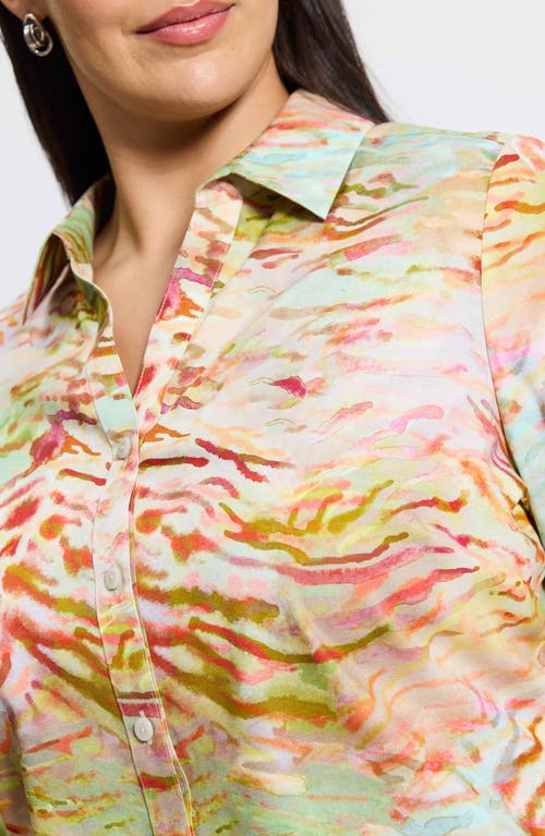 Foxcroft Mary Watercolor Non-iron Cotton Button-up Shirt In Multi
