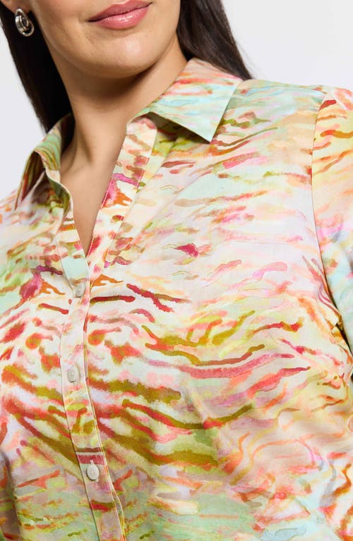 Shop Foxcroft Mary Watercolor Non-iron Cotton Button-up Shirt In Multi