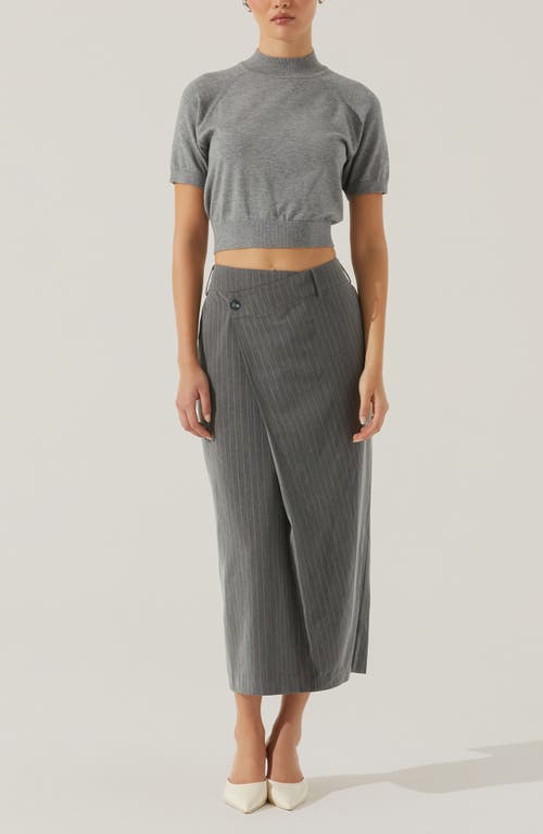 Shop Astr The Label Pinstripe Asymmetric Waist Skirt In Grey Stripe