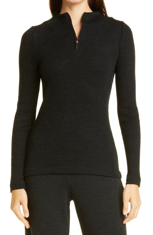Vince Ribbed Half Zip Mock Neck Sweater in Heather Charcoal