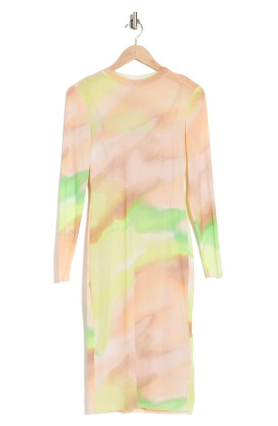 Shop Afrm Los Angeles Loah Long Sleeve Mesh Midi Dress In Lime Ombre