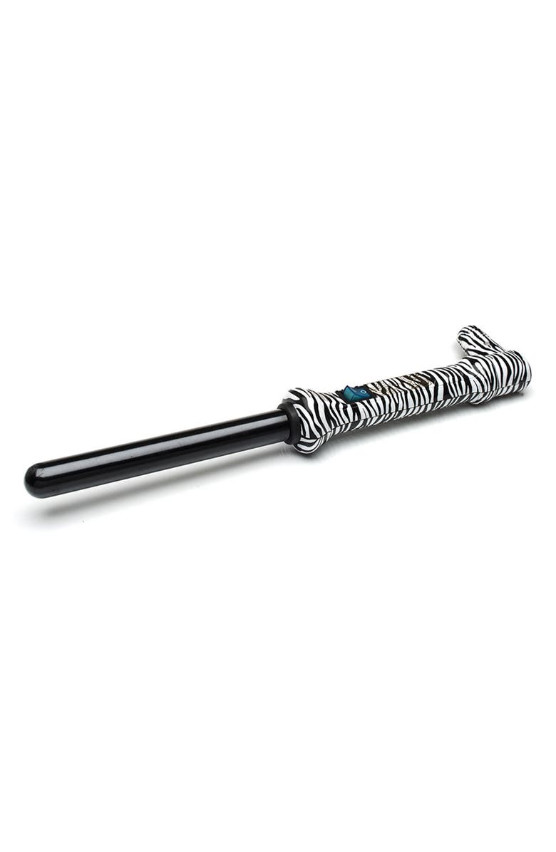 ARIA BEAUTY 3/4" White Zebra Tourmaline Ceramic Hair Curling Wand, Main, color, BLACK