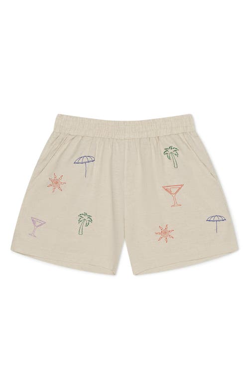 MAVRANS Palms Evil Eye Organic Cotton Drawstring Shorts in Ivory/multi 