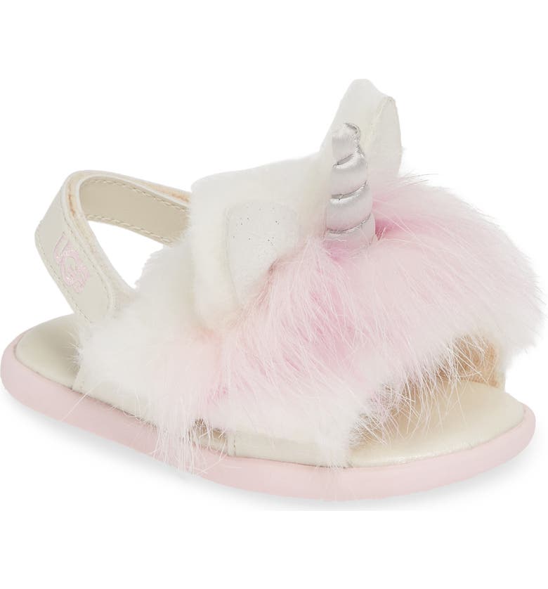 Ugg Rainbow Unicorn Faux Fur Genuine Calf Hair Slide Sandal