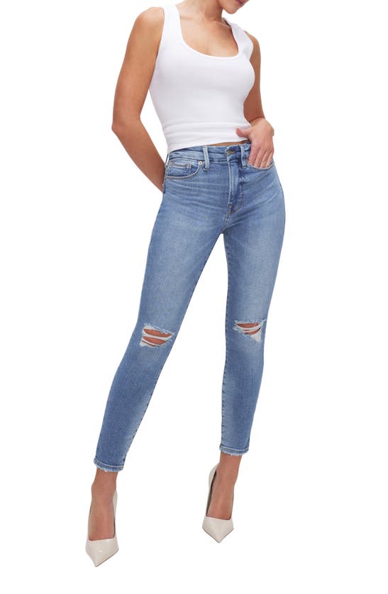 Shop Good American Good Legs Ripped Ankle Skinny Jeans In Indigo612