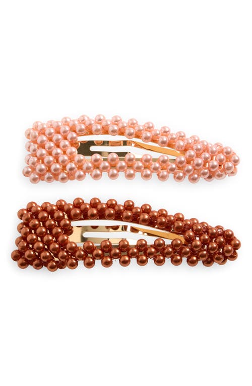 2-Pack Assorted Beaded Hair Clips in Pink- Brown