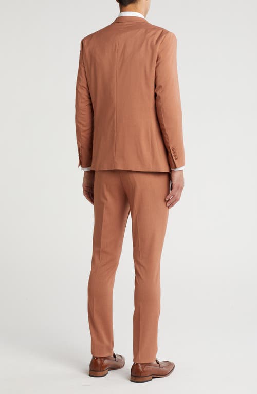 Gino Vitale Skinny Fit Solid Stretch Three Piece Suit In Rust Brown