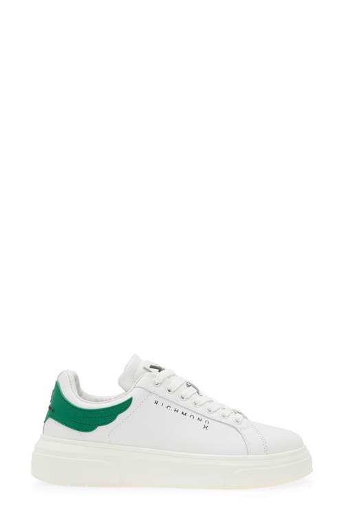 Shop John Richmond Oversize Wing Collar Sneaker In White/green