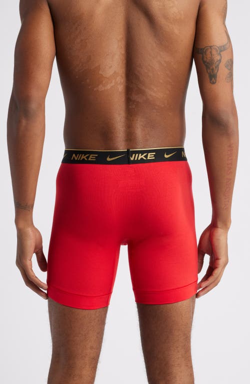 Shop Nike Dri-fit Essential Assorted 3-pack Stretch Cotton Boxer Briefs In Black-silver/red/black-gold